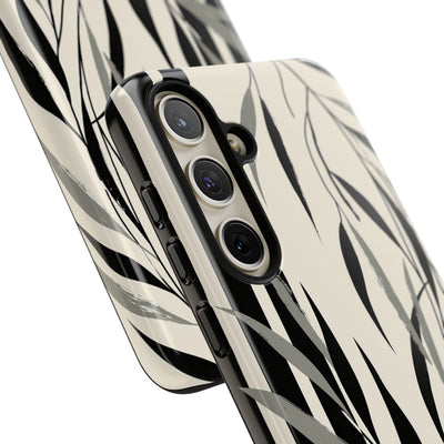 Beige Tough Phone Case for Samsung - Soot Leaf Sketch