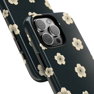 Teal Tough Phone Case for iPhone - Obsidian Cream Petals