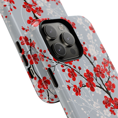 Grey Tough 2.0 Magsafe Phone Case for iPhone - Crimson Sakura Slate