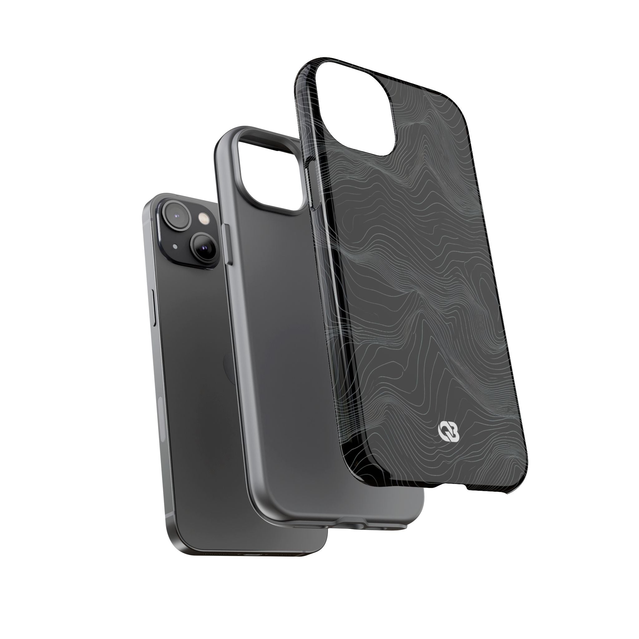 Black Tough Phone Case for iPhone - Obsidian Topo Wireframe