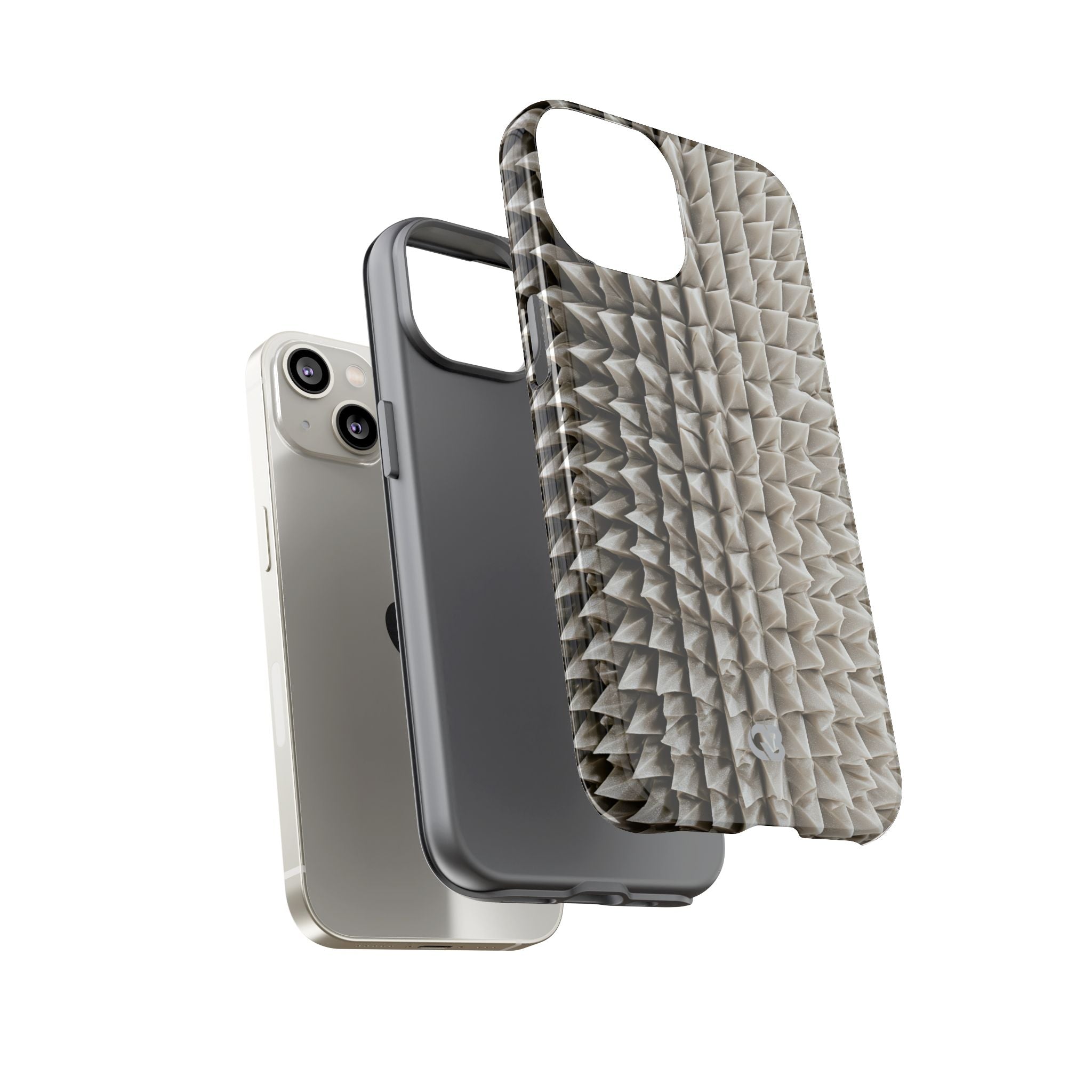 Beige Tough Phone Case for iPhone - Bone Spiked Grid