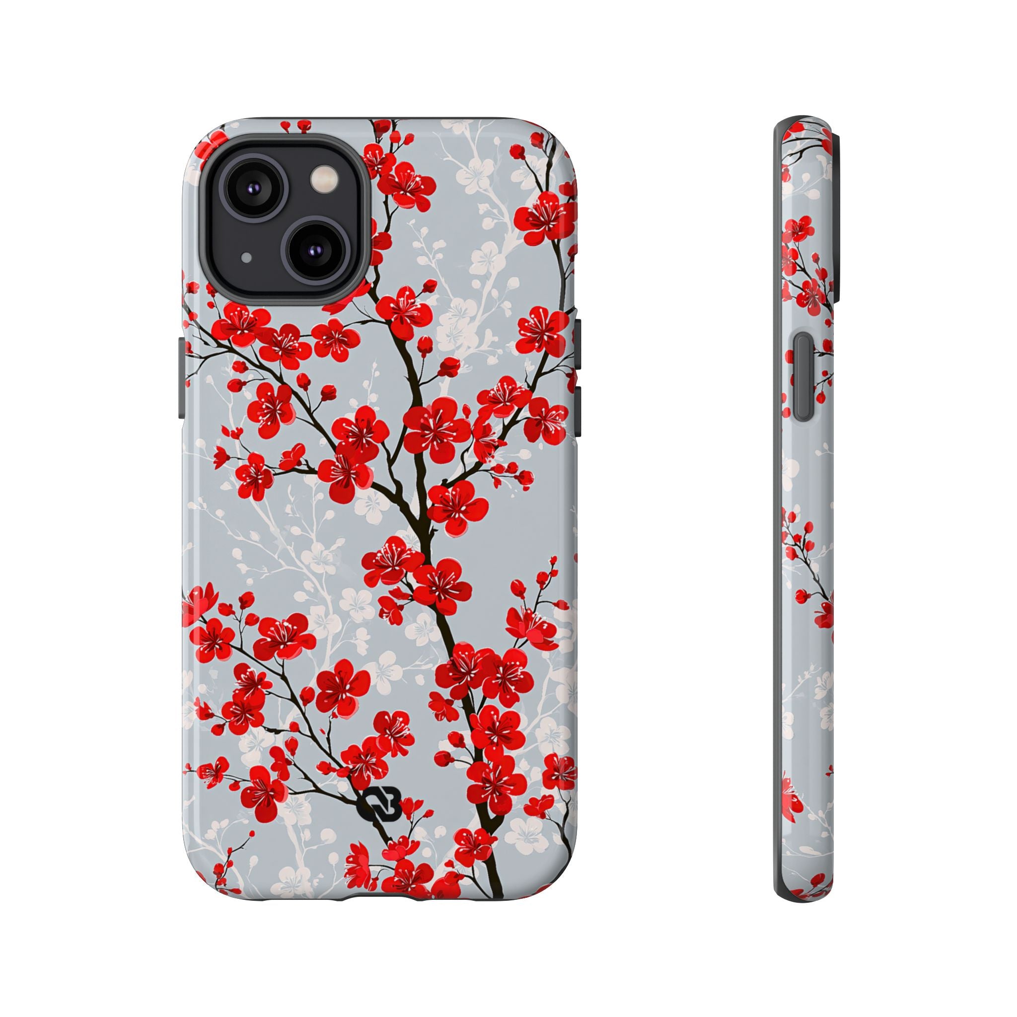 Grey Tough Phone Case for iPhone - Crimson Sakura Slate