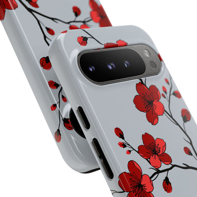 Grey Tough Phone Case for Google Pixel - Crimson Blossom Onyx