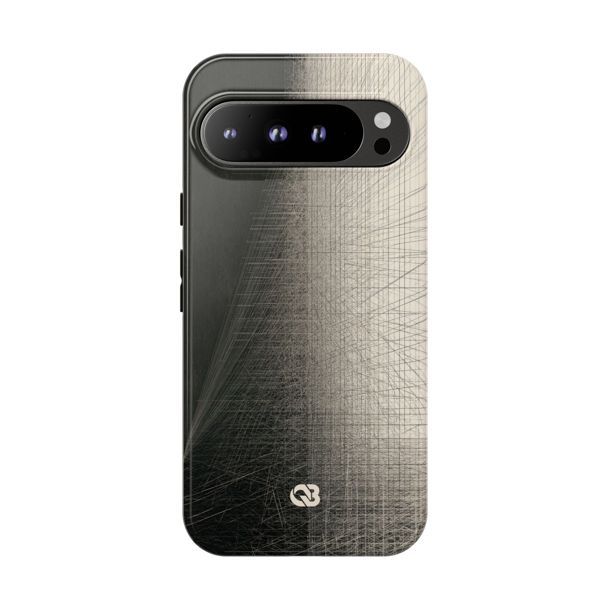 Beige Tough Phone Case for Google Pixel - Brutalist Graphite Grid