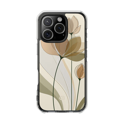 Beige Impact MagSafe Phone Case for iPhone - Muted Ochre Petals