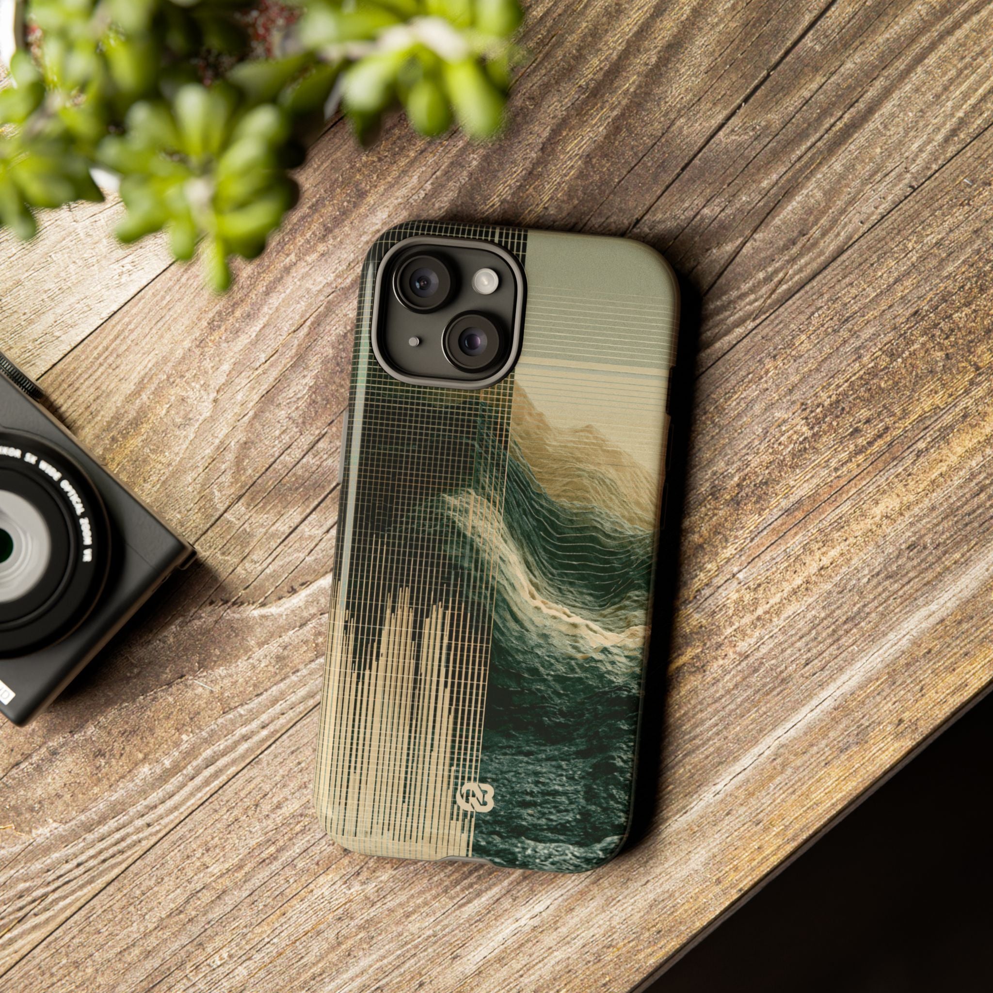 Beige Tough Phone Case for iPhone - Veridian Data Ridge