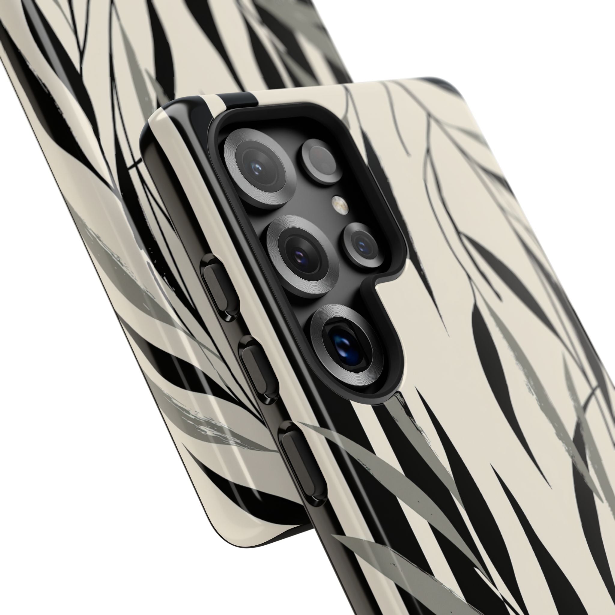 Beige Tough Phone Case for Samsung - Soot Leaf Sketch