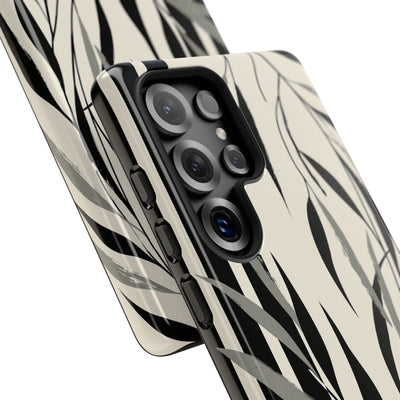Beige Tough Phone Case for Samsung - Soot Leaf Sketch