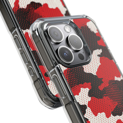 Crimson Halftone Camo · Clear Impact Magnetic Phone Case for iPhone · Red