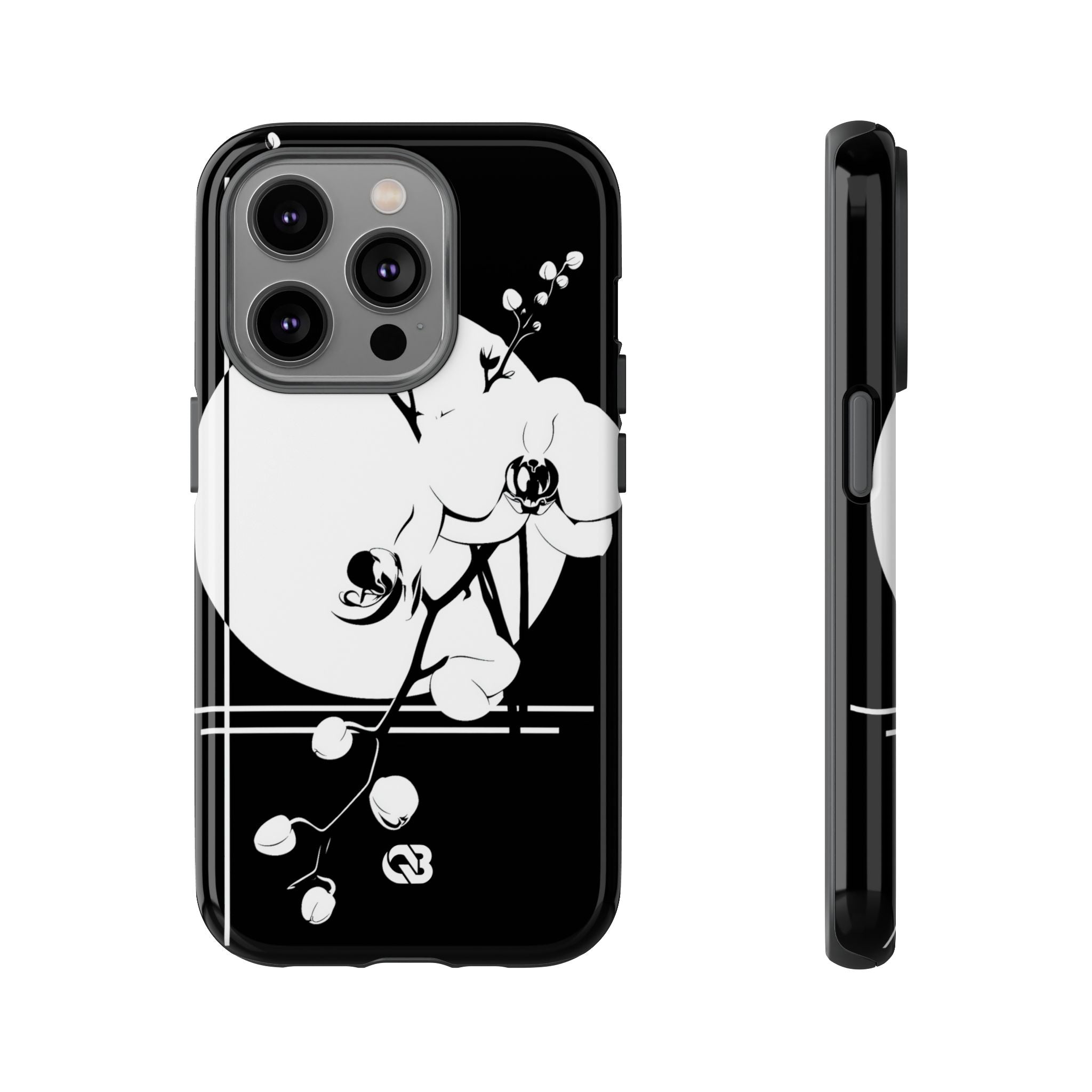Black Tough Phone Case for iPhone - Lunar Orchid Grid