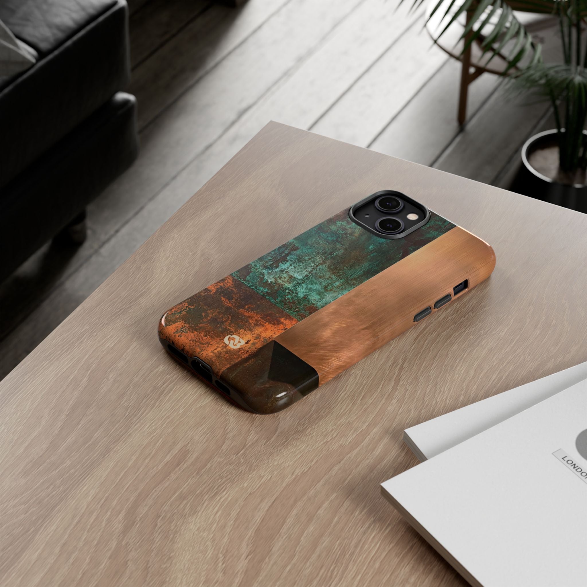 Teal Tough Phone Case for iPhone - Verdigris Copper Slab