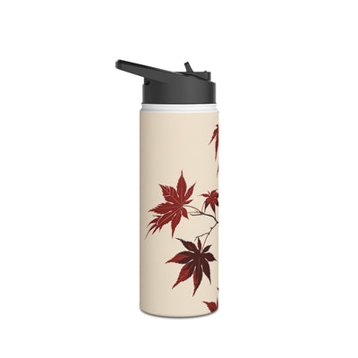 Crimson Maple Branch · Insulated Water Bottle · Beige