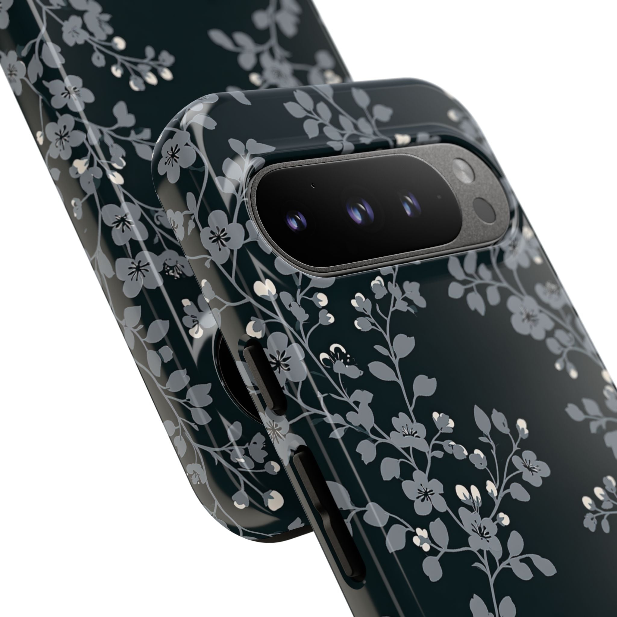 Black Tough Phone Case for Google Pixel - Midnight Slate Blossom