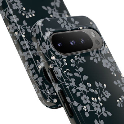 Black Tough Phone Case for Google Pixel - Midnight Slate Blossom