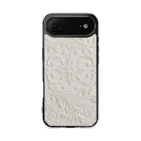 White Impact MagSafe Phone Case for iPhone - Alabaster Floral Relief