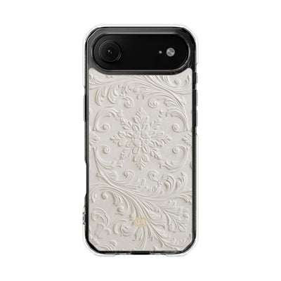 White Impact MagSafe Phone Case for iPhone - Alabaster Floral Relief