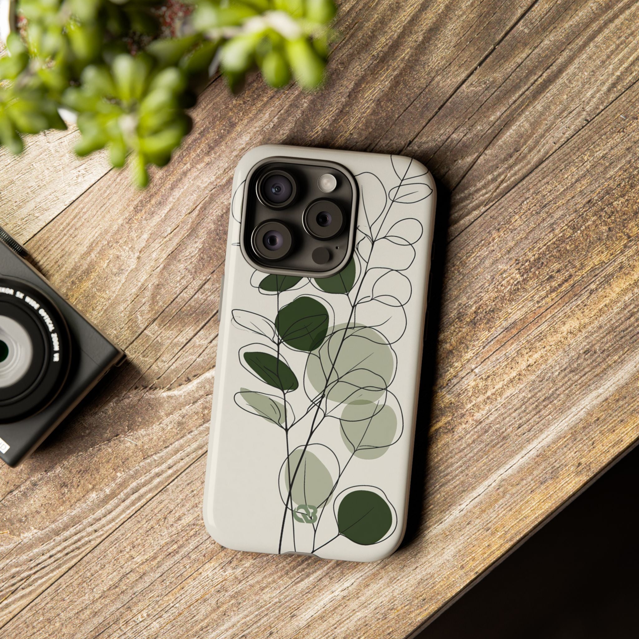 Green Tough Phone Case for iPhone - Muted Eucalyptus Sketch