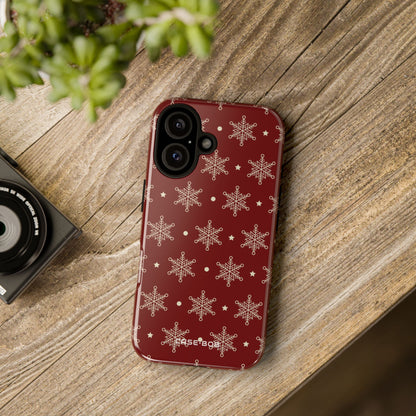 Cream Snowflake Crimson iPhone 16 Case - Tough