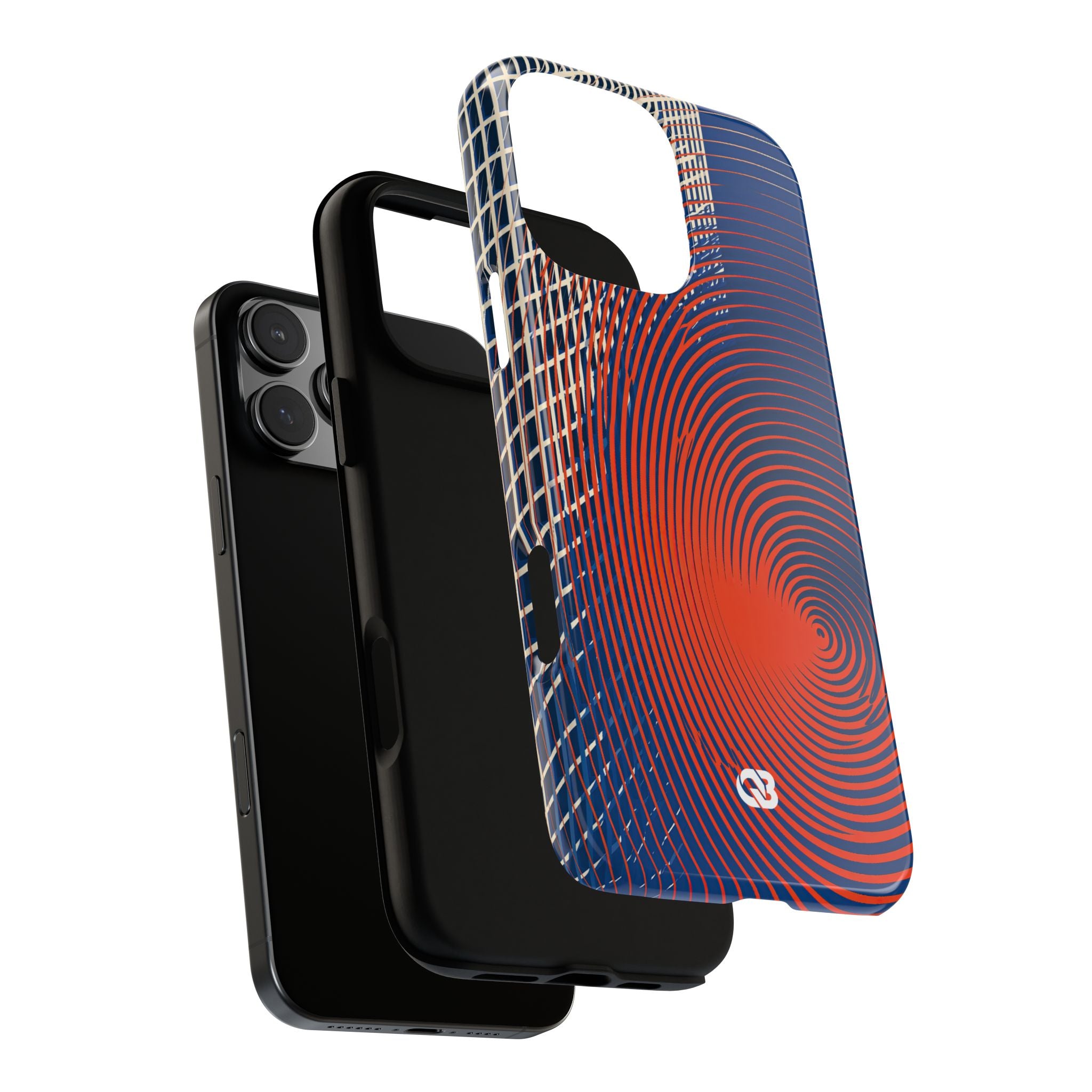 Blue Tough Phone Case for iPhone - Orange Orbit Grid