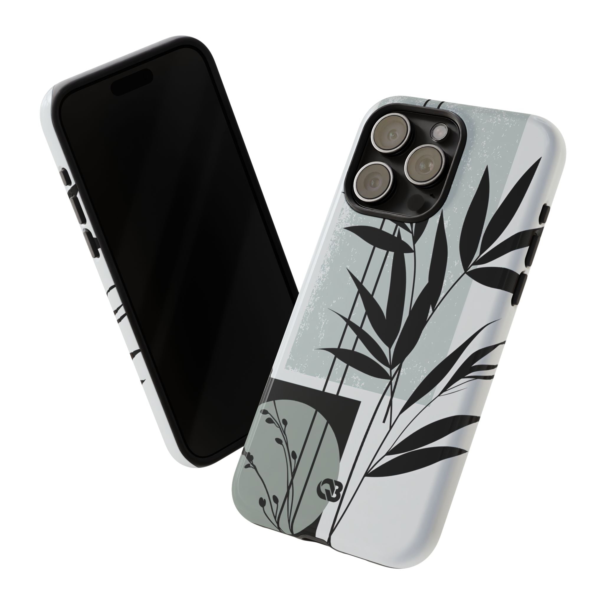 Grey Tough Phone Case for iPhone - Sage Bamboo Noir