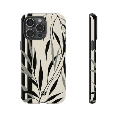Beige Tough Phone Case for iPhone - Soot Leaf Sketch