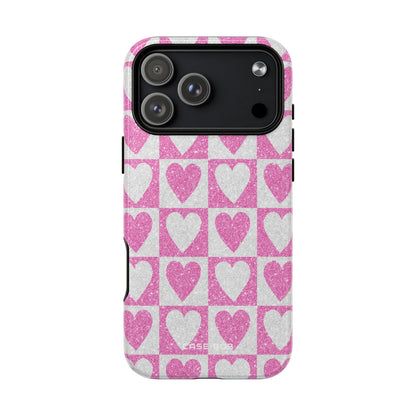 Glitter Heart Grid iPhone 17 Pro Max Case - Tough+ - CASE•BOB