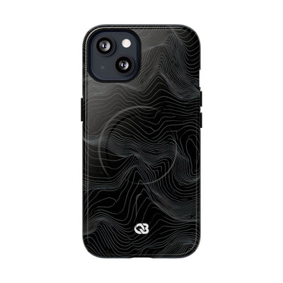 Black Tough 2.0 Magnetic Phone Case for iPhone - Obsidian Topo Wireframe