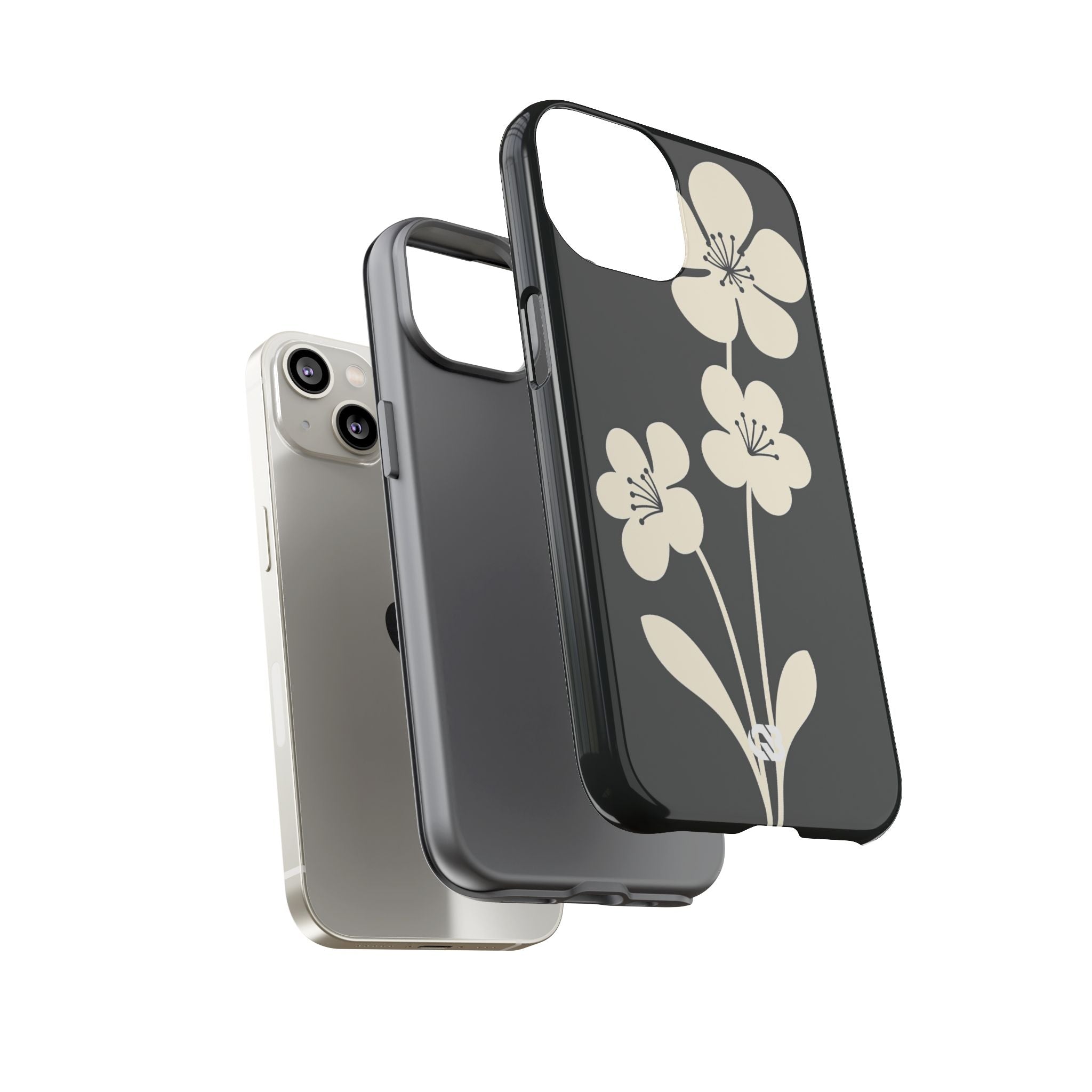 Black Tough Phone Case for iPhone - Obsidian Cream Bloom