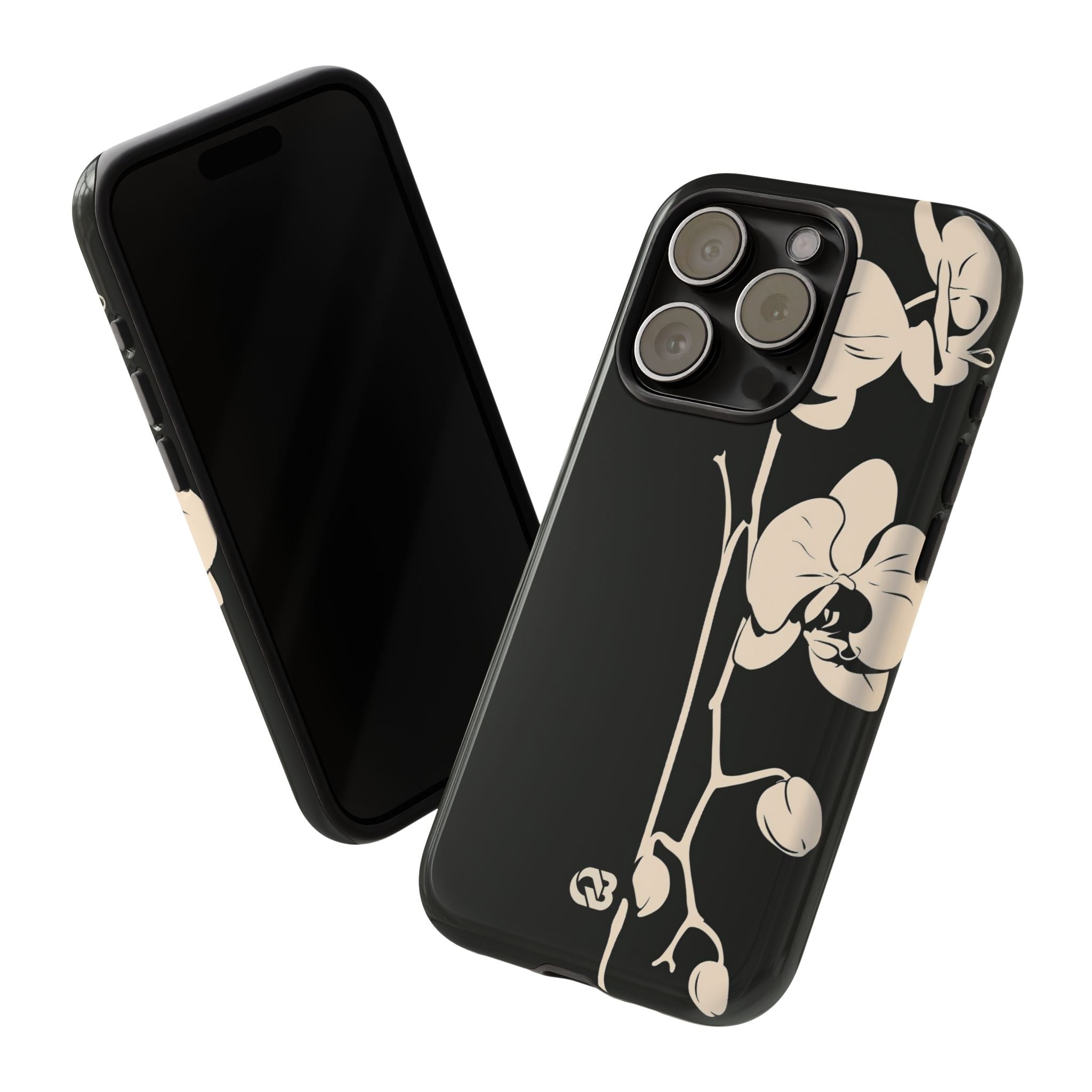 Black Tough Phone Case for iPhone - Obsidian Bone Orchid