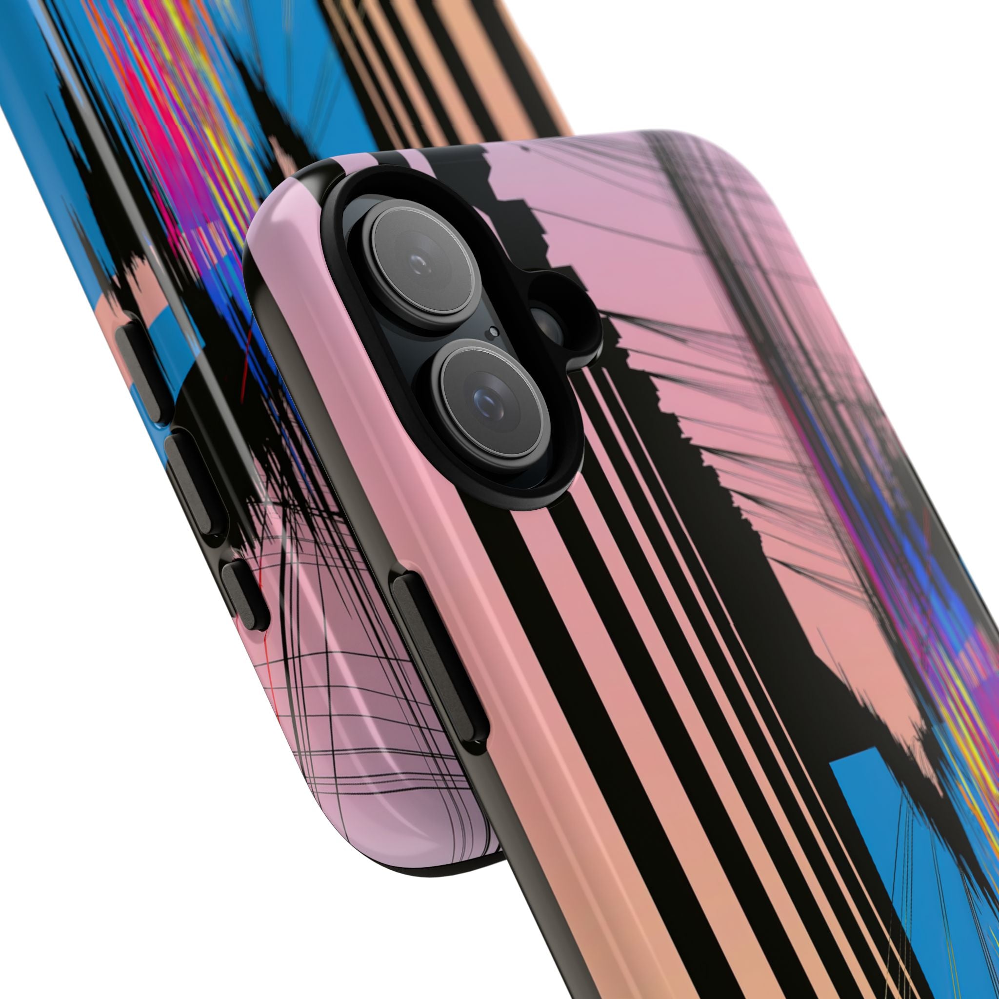 Blue Tough Phone Case for iPhone - Fractured Data Skyline
