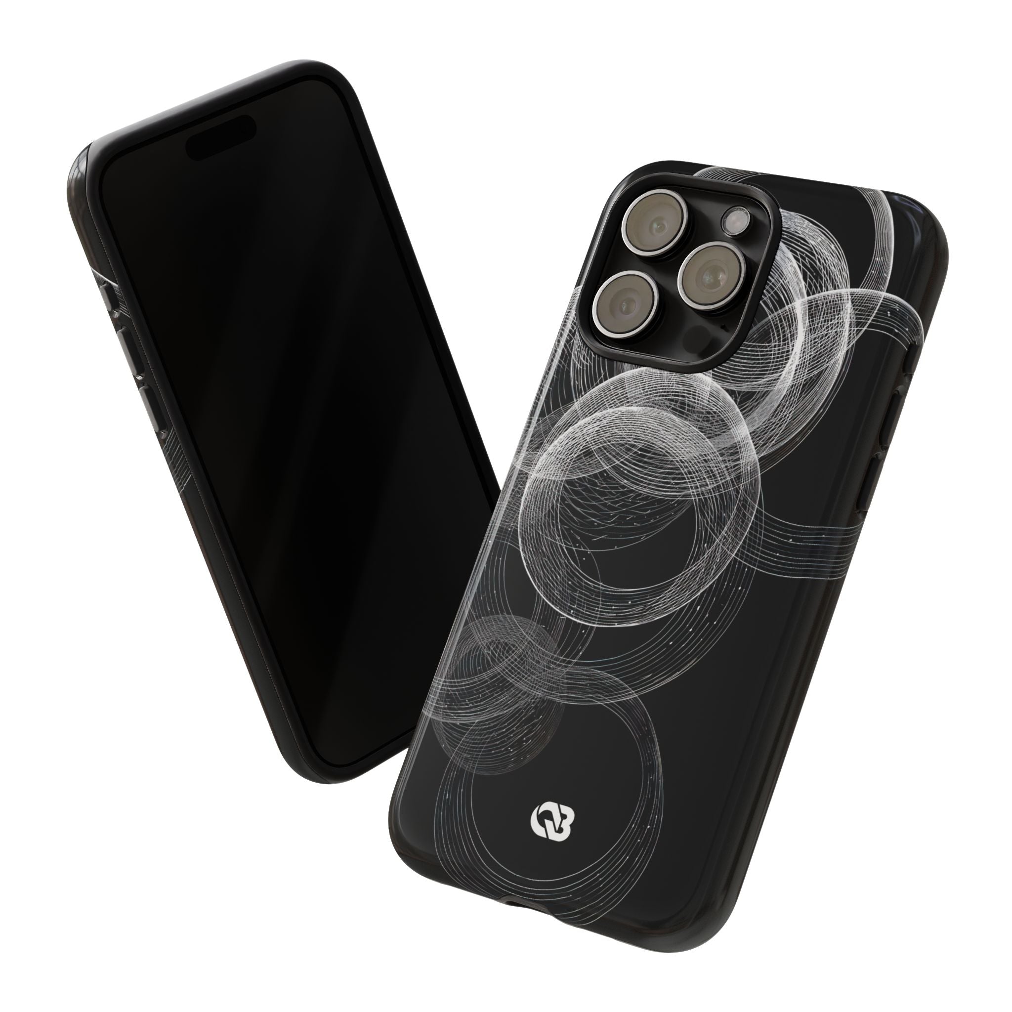 Black Tough Phone Case for iPhone - Kinetic Wireframe Orbit