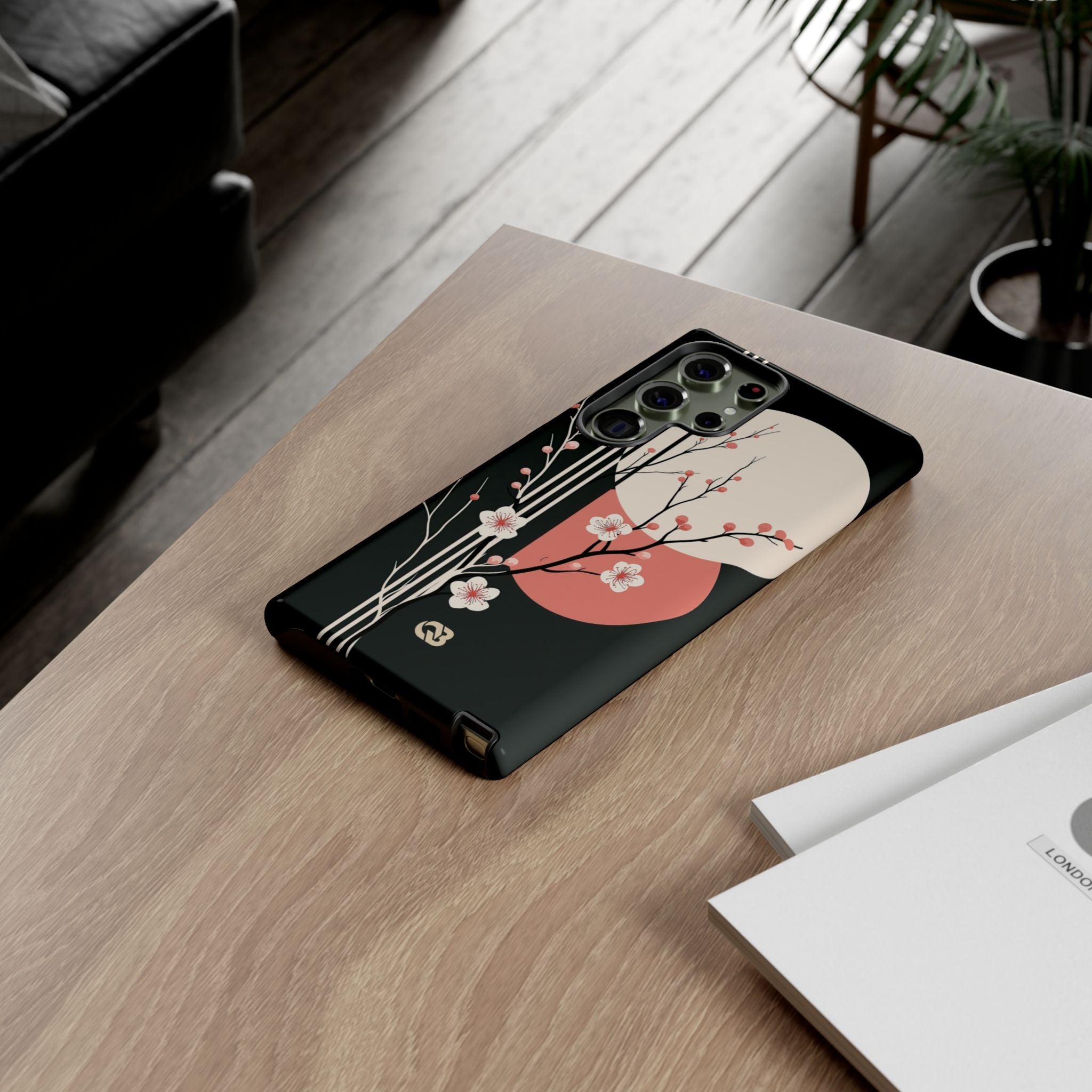 Black Tough Phone Case for Samsung - Kyoto Midnight Blossom