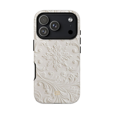 White Tough Phone Case for iPhone - Alabaster Floral Relief
