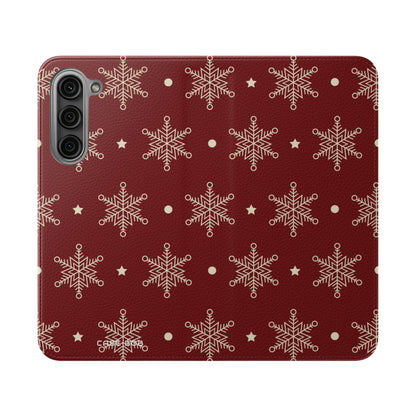 Cream Snowflakes Crimson - Samsung S23+ Case - Wallet