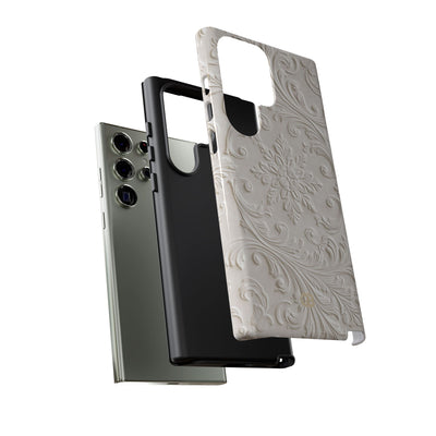 White Tough Phone Case for Samsung - Alabaster Floral Relief
