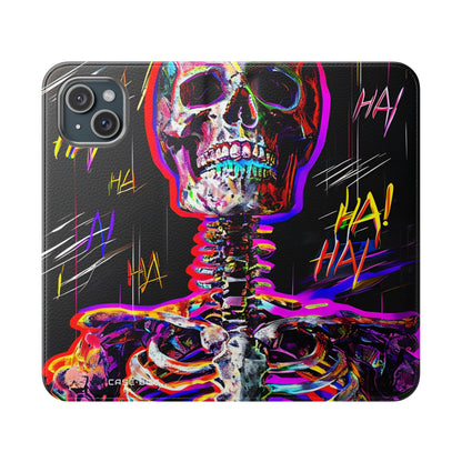 Neon Skeleton Laughter - iPhone 15 Plus Case - Wallet