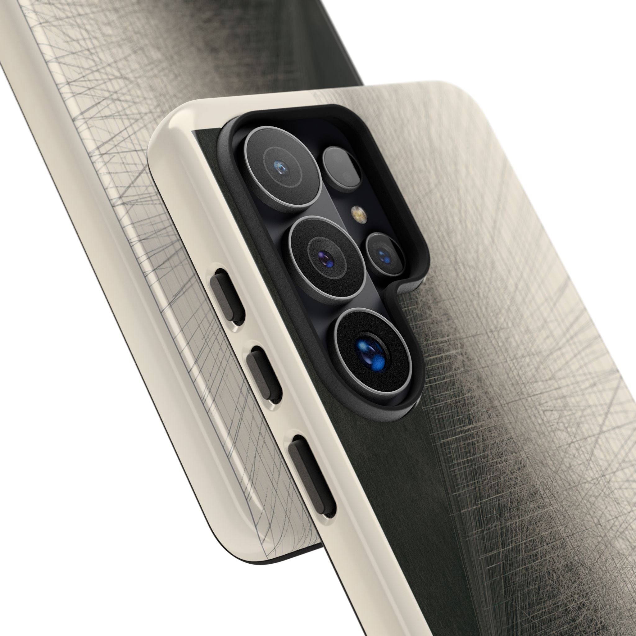 Beige Tough Phone Case for Samsung - Brutalist Graphite Grid