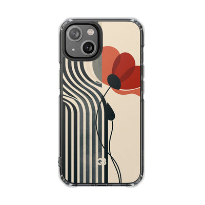 Beige Impact MagSafe Phone Case for iPhone - Crimson Line Bloom