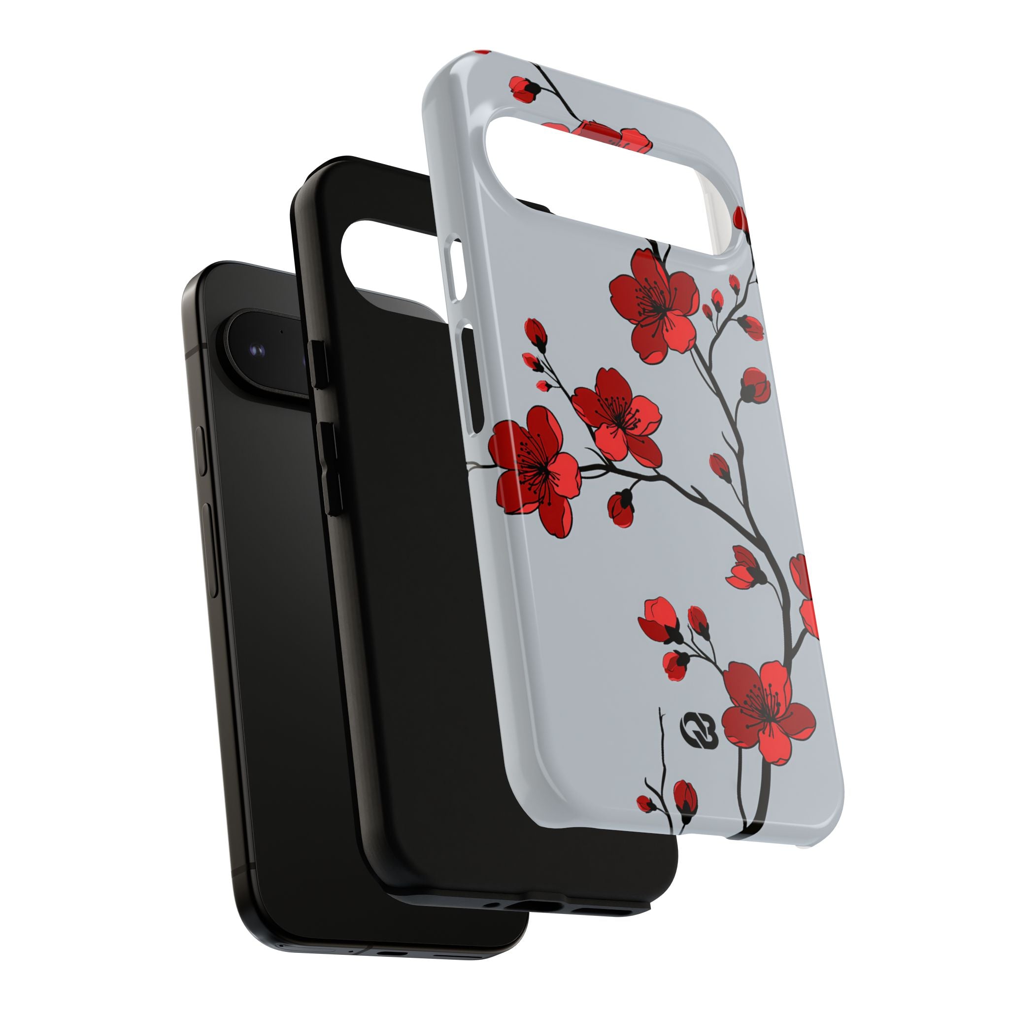 Grey Tough Phone Case for Google Pixel - Crimson Blossom Onyx