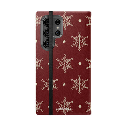 Cream Snowflakes Crimson - Samsung S23 Ultra Case - Wallet