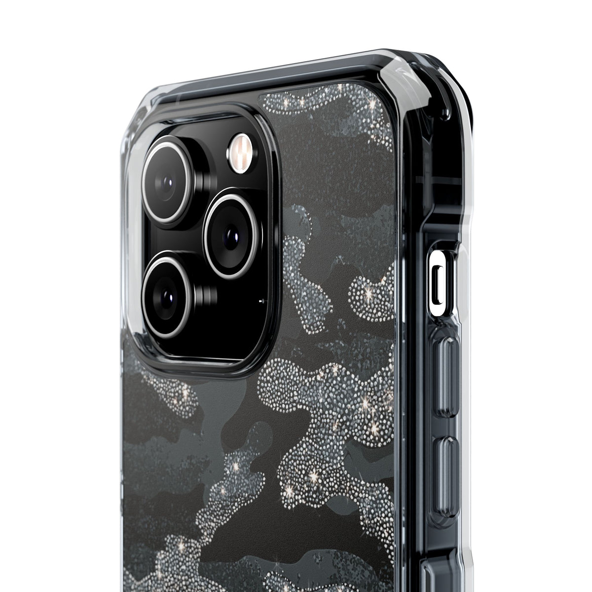 Glitter Shadow Camo · Clear Impact Magnetic Phone Case for iPhone · Black