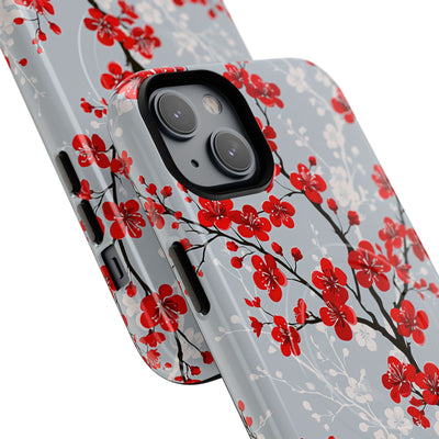 Grey Tough 2.0 Magsafe Phone Case for iPhone - Crimson Sakura Slate