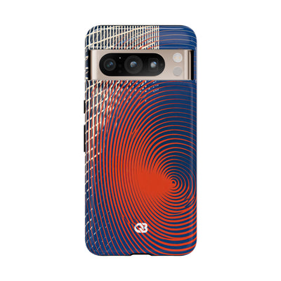 Blue Tough Phone Case for Google Pixel - Orange Orbit Grid