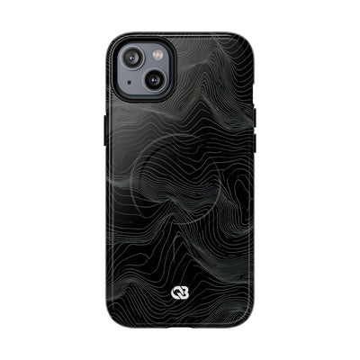 Black Tough 2.0 Magsafe Phone Case for iPhone - Obsidian Topo Wireframe