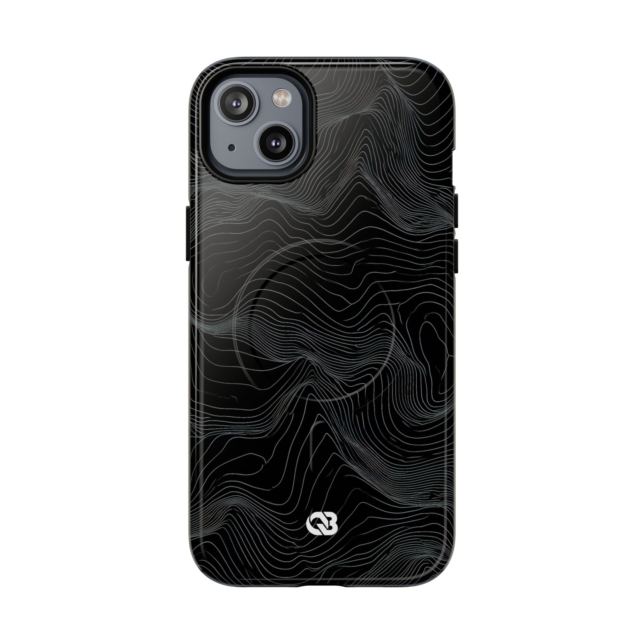 Black Tough 2.0 Magsafe Phone Case for iPhone - Obsidian Topo Wireframe