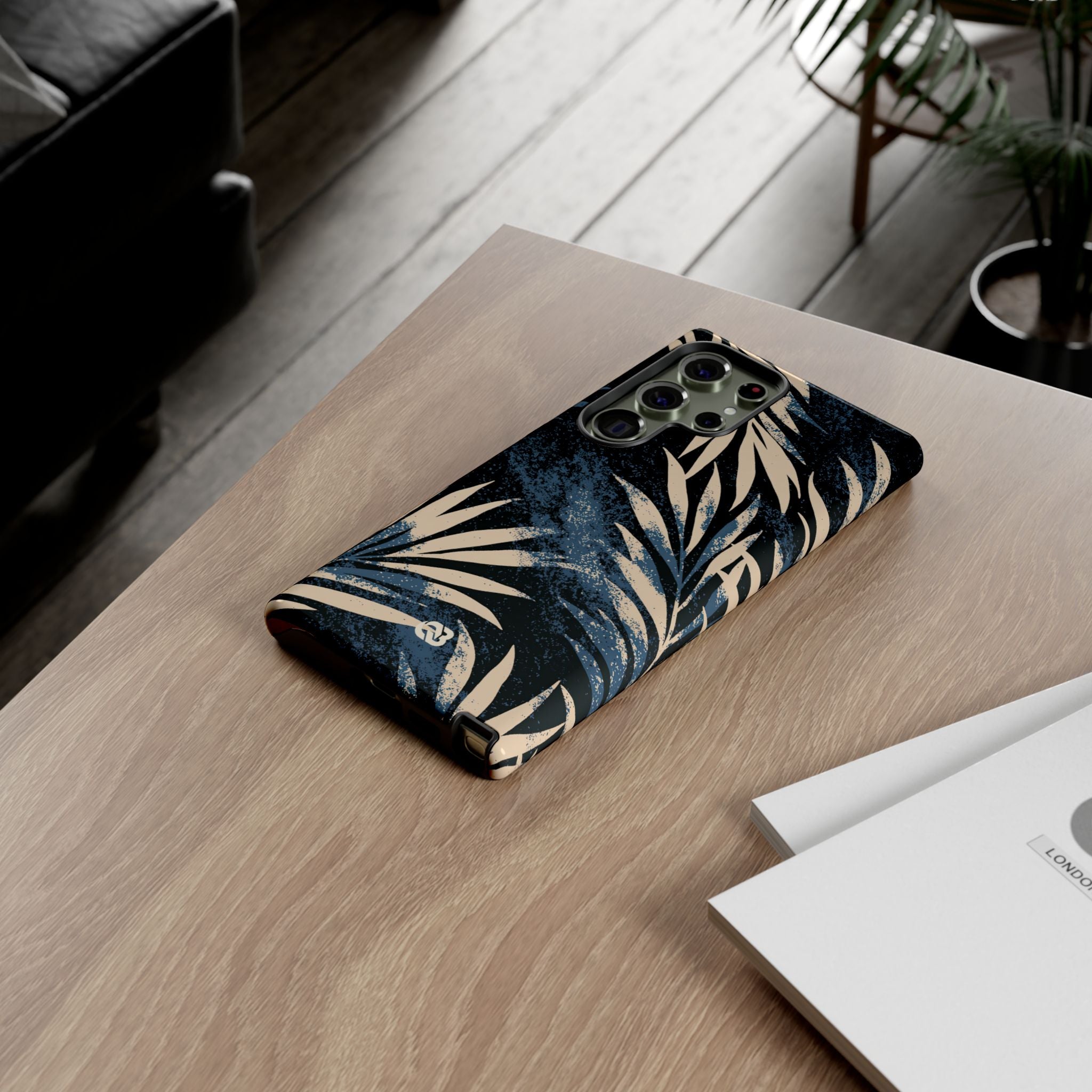 Blue Tough Phone Case for Samsung - Midnight Indigo Palm