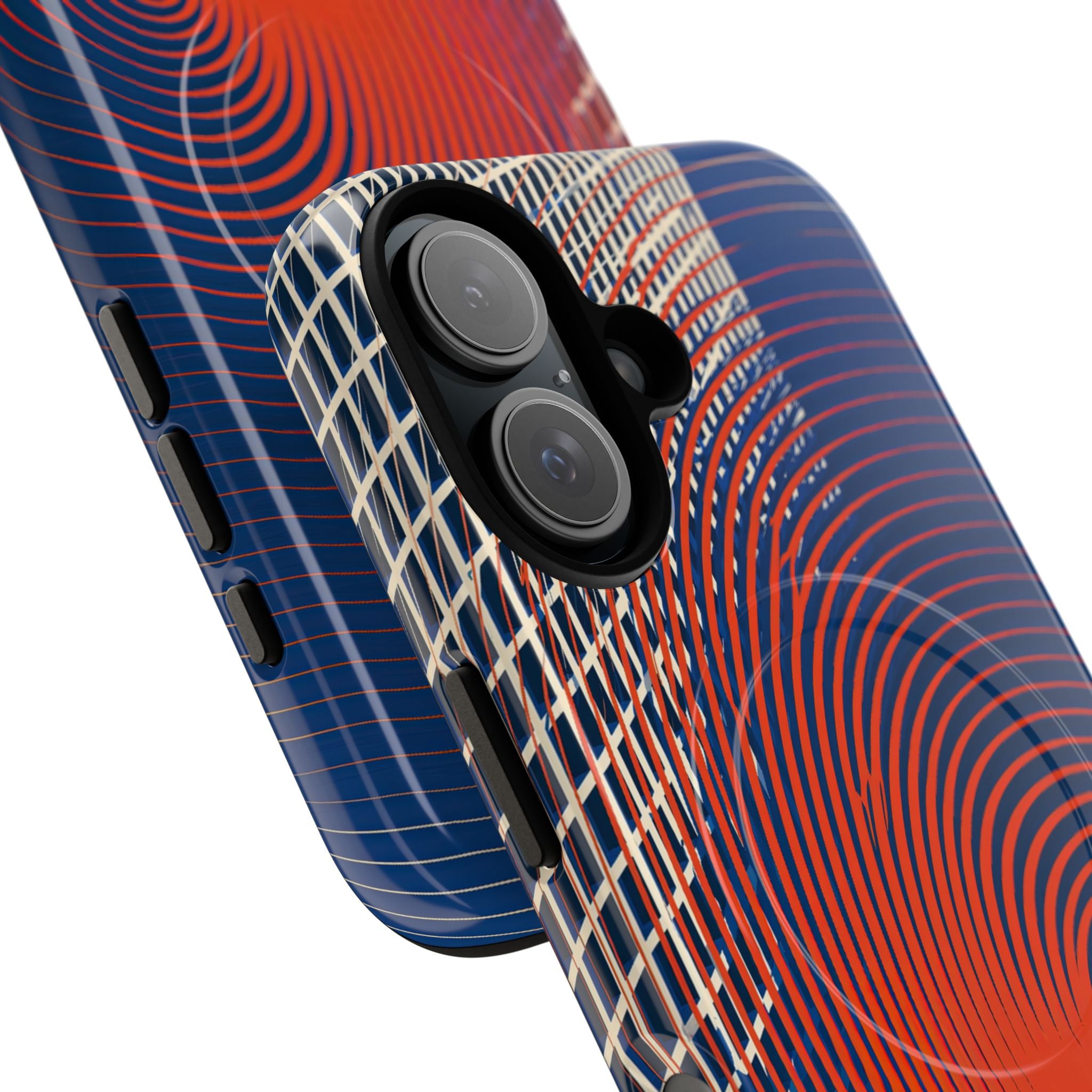 Blue Tough 2.0 Magsafe Phone Case for iPhone - Orange Orbit Grid