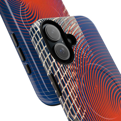 Blue Tough 2.0 Magsafe Phone Case for iPhone - Orange Orbit Grid