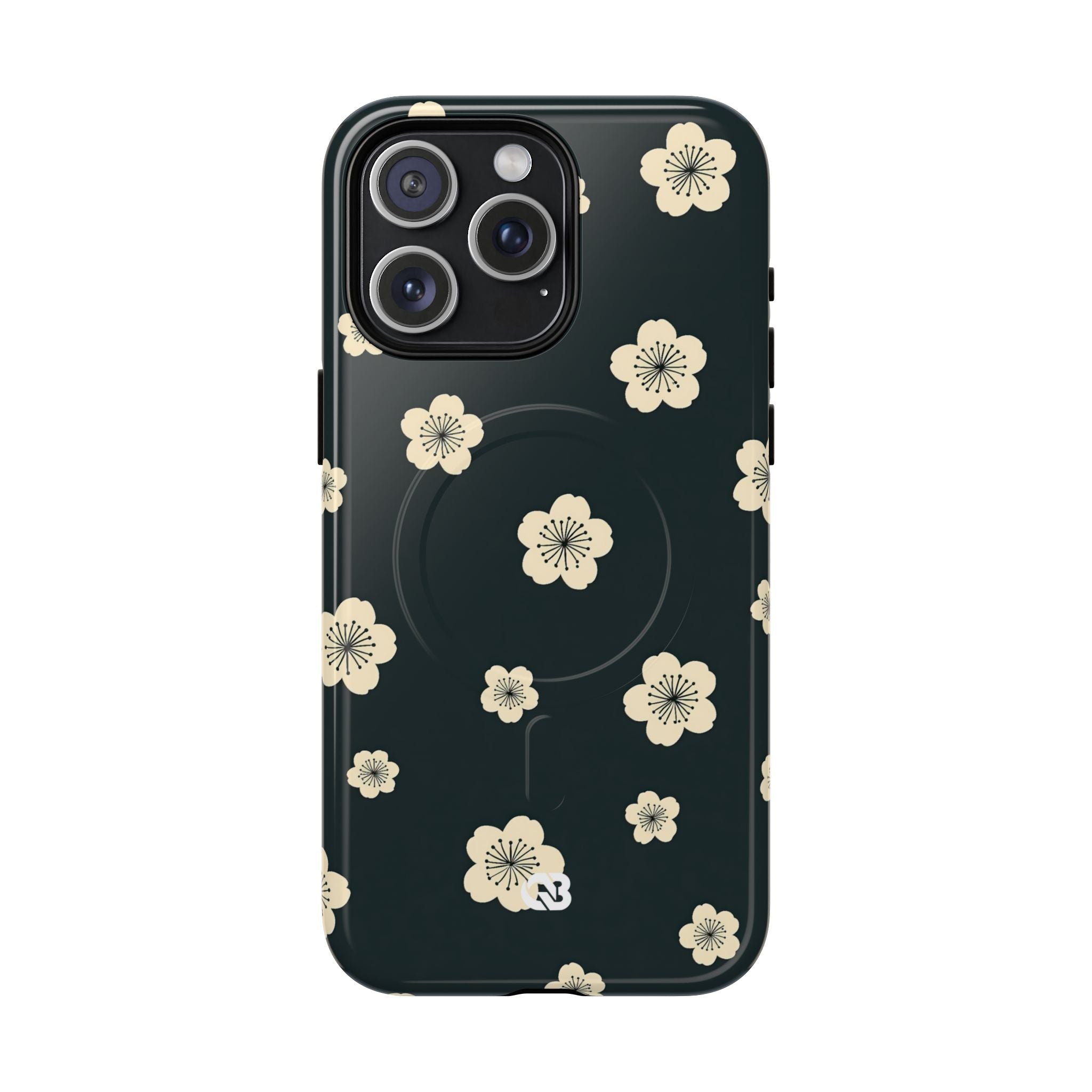 Teal Tough 2.0 Magsafe Phone Case for iPhone - Obsidian Cream Petals