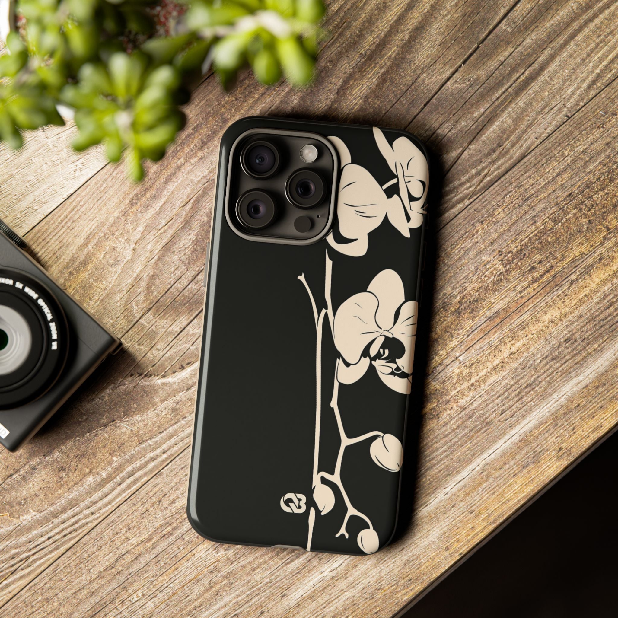 Black Tough Phone Case for iPhone - Obsidian Bone Orchid